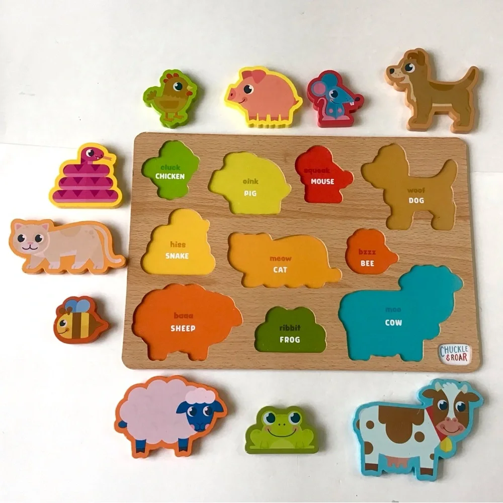 Chuckle & Roar Wooden Puzzle 10 Colorful Animal Pieces for Kids Children